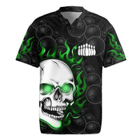 Personalized Skull Bowling Rugby Jersey Green Flame Skull - Wonder Print Shop