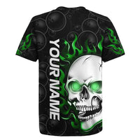 Personalized Skull Bowling Rugby Jersey Green Flame Skull - Wonder Print Shop