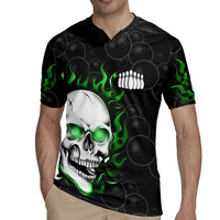 Personalized Skull Bowling Rugby Jersey Green Flame Skull - Wonder Print Shop