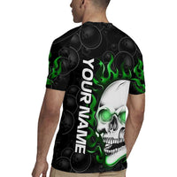 Personalized Skull Bowling Rugby Jersey Green Flame Skull - Wonder Print Shop