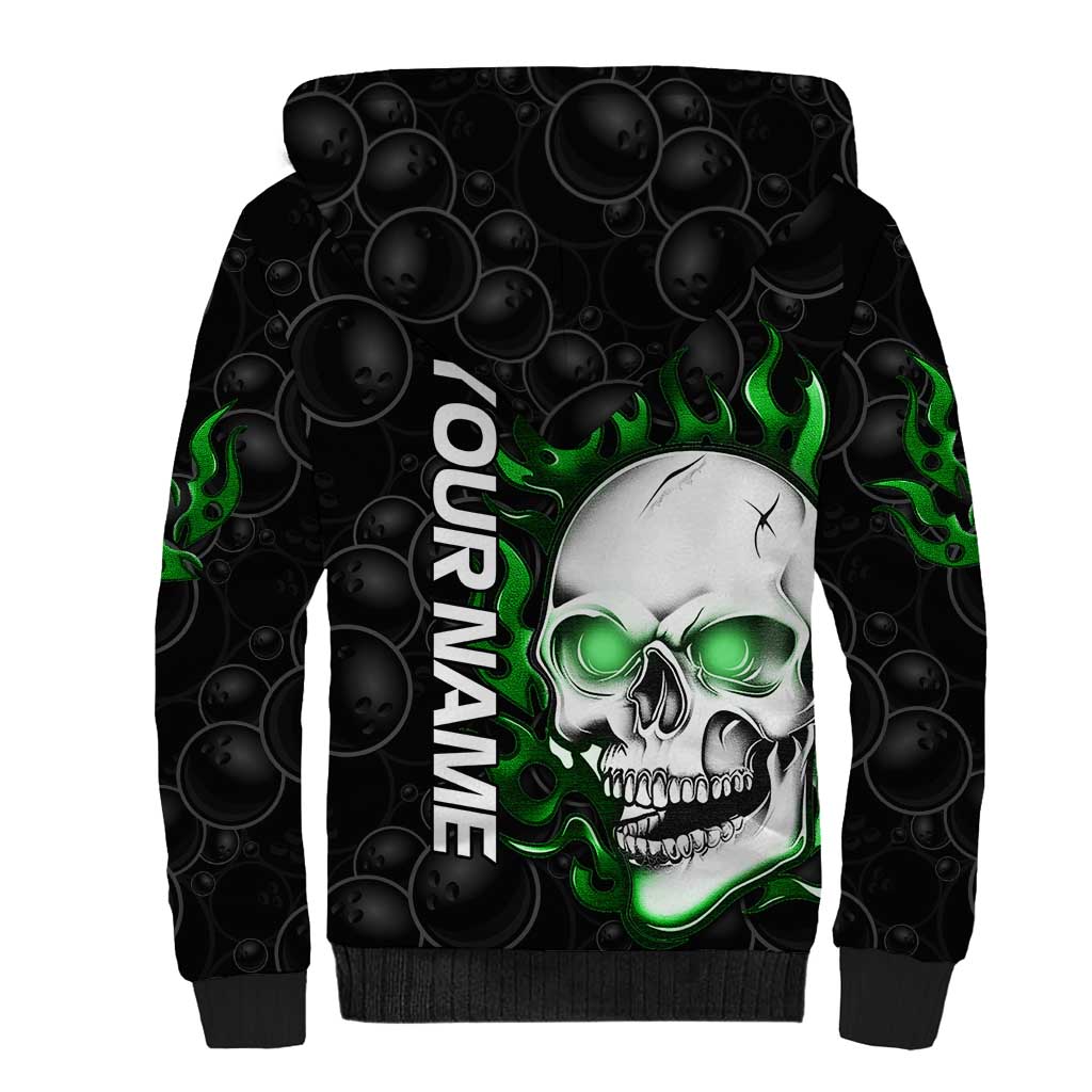 Personalized Skull Bowling Sherpa Hoodie Green Flame Skull - Wonder Print Shop