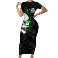 Personalized Skull Bowling Short Sleeve Bodycon Dress Green Flame Skull - Wonder Print Shop