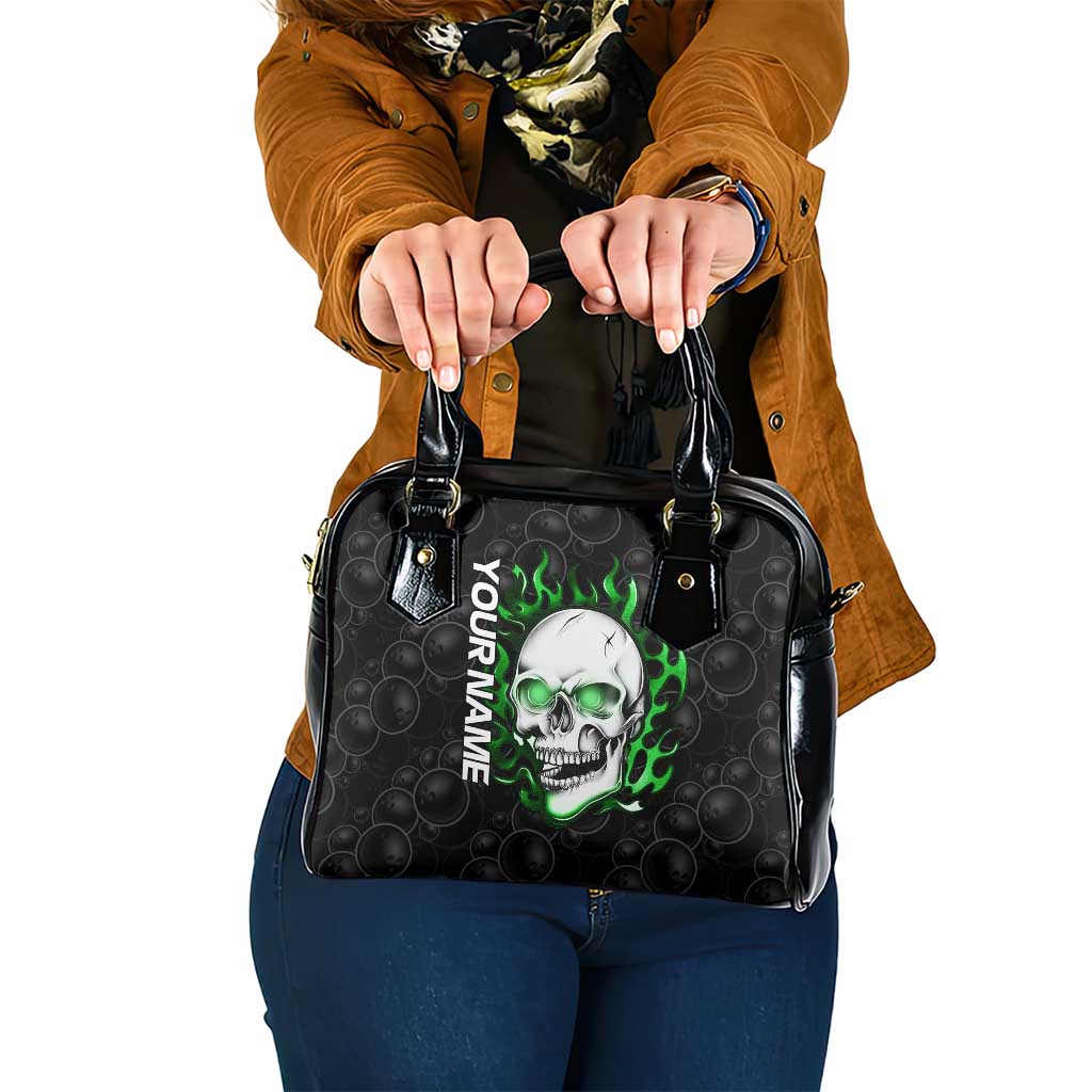 Personalized Skull Bowling Shoulder Handbag Green Flame Skull - Wonder Print Shop