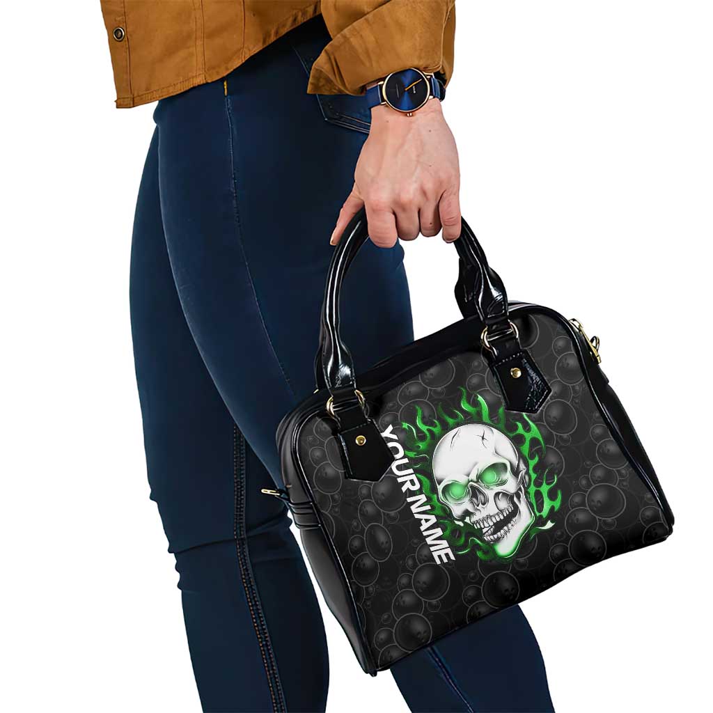 Personalized Skull Bowling Shoulder Handbag Green Flame Skull - Wonder Print Shop