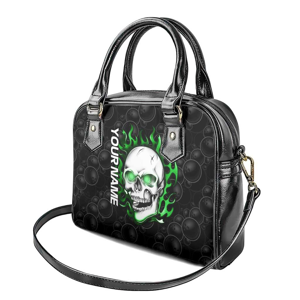 Personalized Skull Bowling Shoulder Handbag Green Flame Skull - Wonder Print Shop