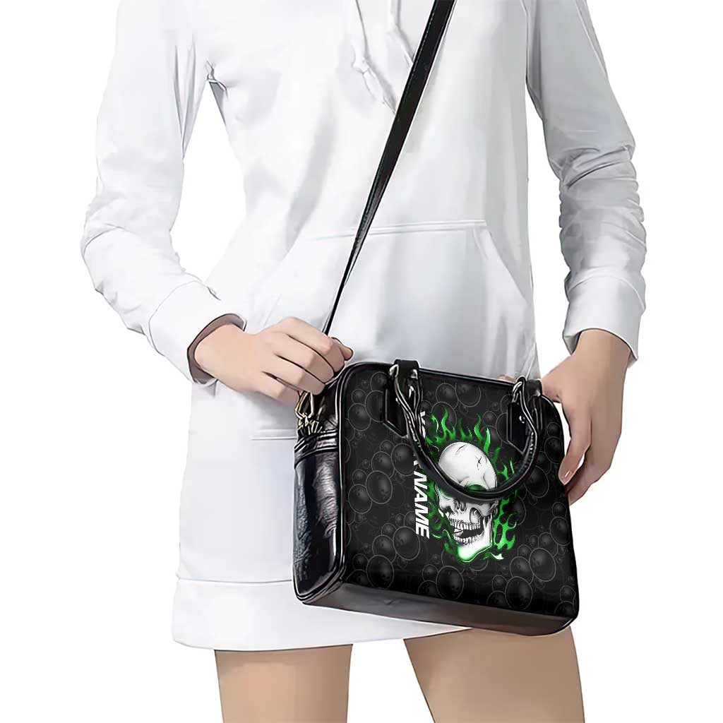 Personalized Skull Bowling Shoulder Handbag Green Flame Skull - Wonder Print Shop