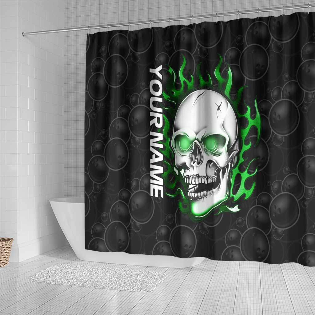 Personalized Skull Bowling Shower Curtain Green Flame Skull - Wonder Print Shop