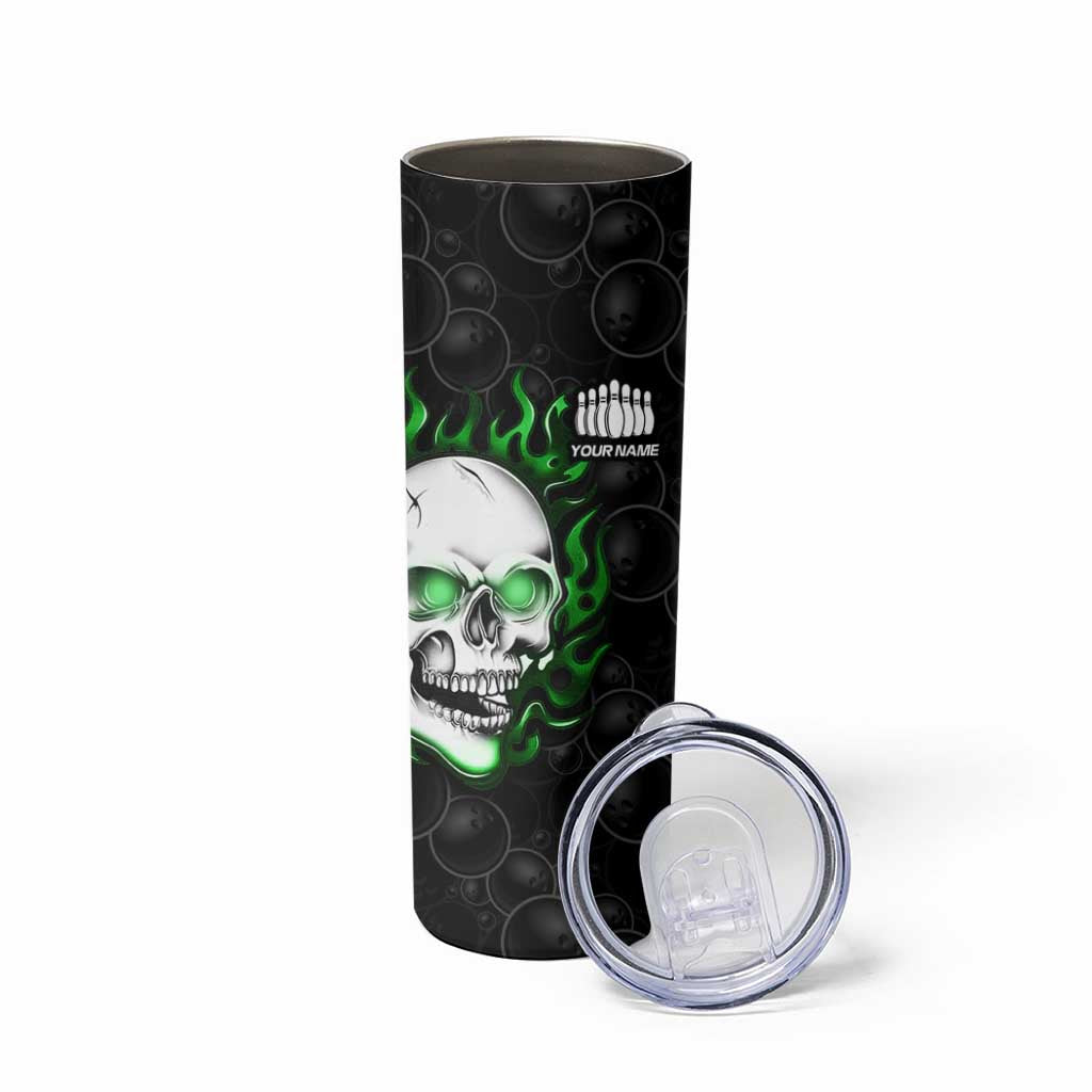 Personalized Skull Bowling Skinny Tumbler Green Flame Skull - Wonder Print Shop