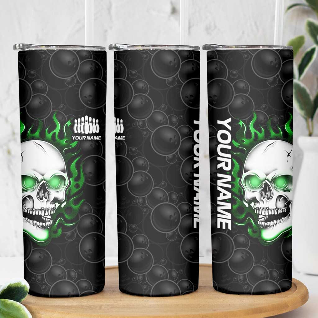 Personalized Skull Bowling Skinny Tumbler Green Flame Skull - Wonder Print Shop
