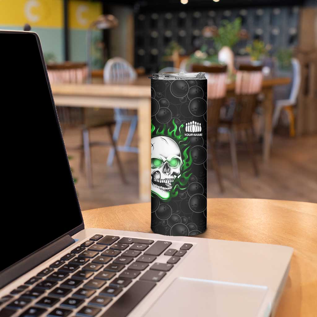 Personalized Skull Bowling Skinny Tumbler Green Flame Skull - Wonder Print Shop
