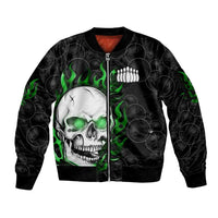 Personalized Skull Bowling Sleeve Zip Bomber Jacket Green Flame Skull - Wonder Print Shop