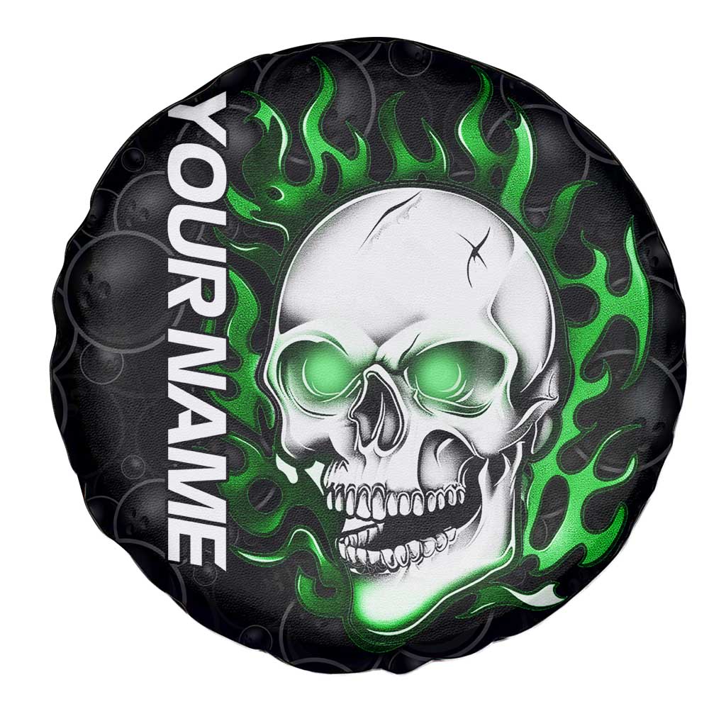 Personalized Skull Bowling Spare Tire Cover Green Flame Skull - Wonder Print Shop