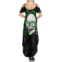 Personalized Skull Bowling Summer Maxi Dress Green Flame Skull - Wonder Print Shop