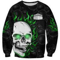 Personalized Skull Bowling Sweatshirt Green Flame Skull - Wonder Print Shop