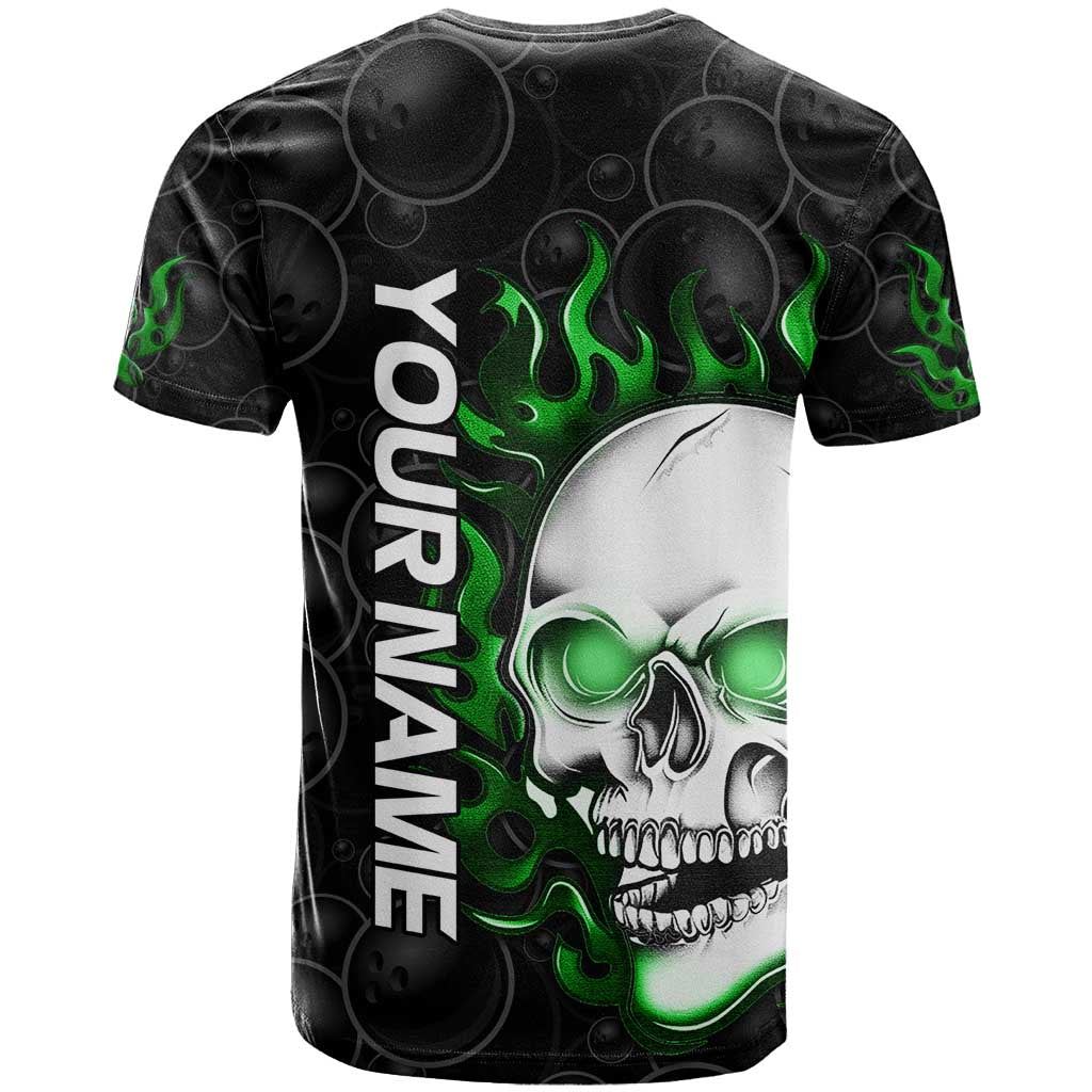 Personalized Skull Bowling T Shirt Green Flame Skull - Wonder Print Shop