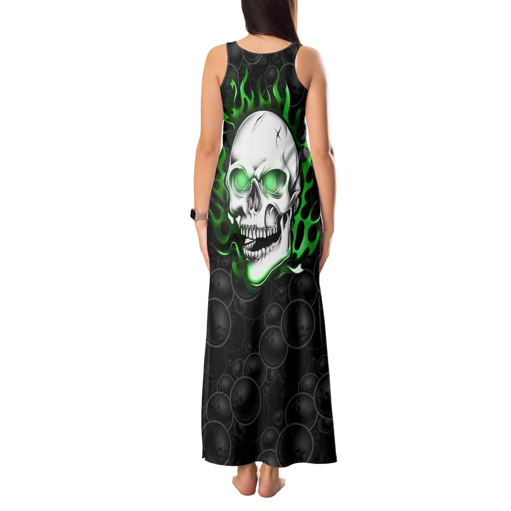 Personalized Skull Bowling Tank Maxi Dress Green Flame Skull - Wonder Print Shop