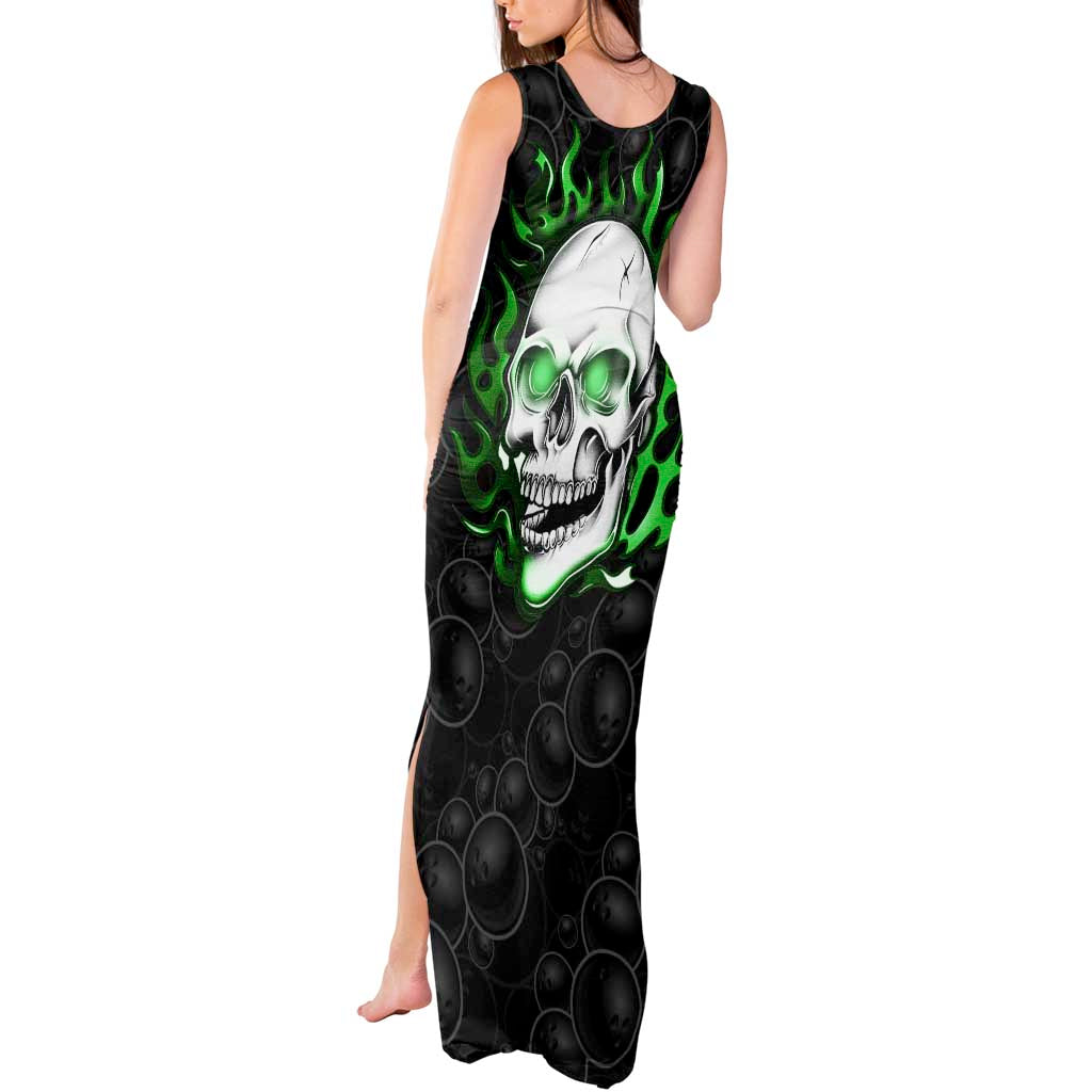 Personalized Skull Bowling Tank Maxi Dress Green Flame Skull - Wonder Print Shop