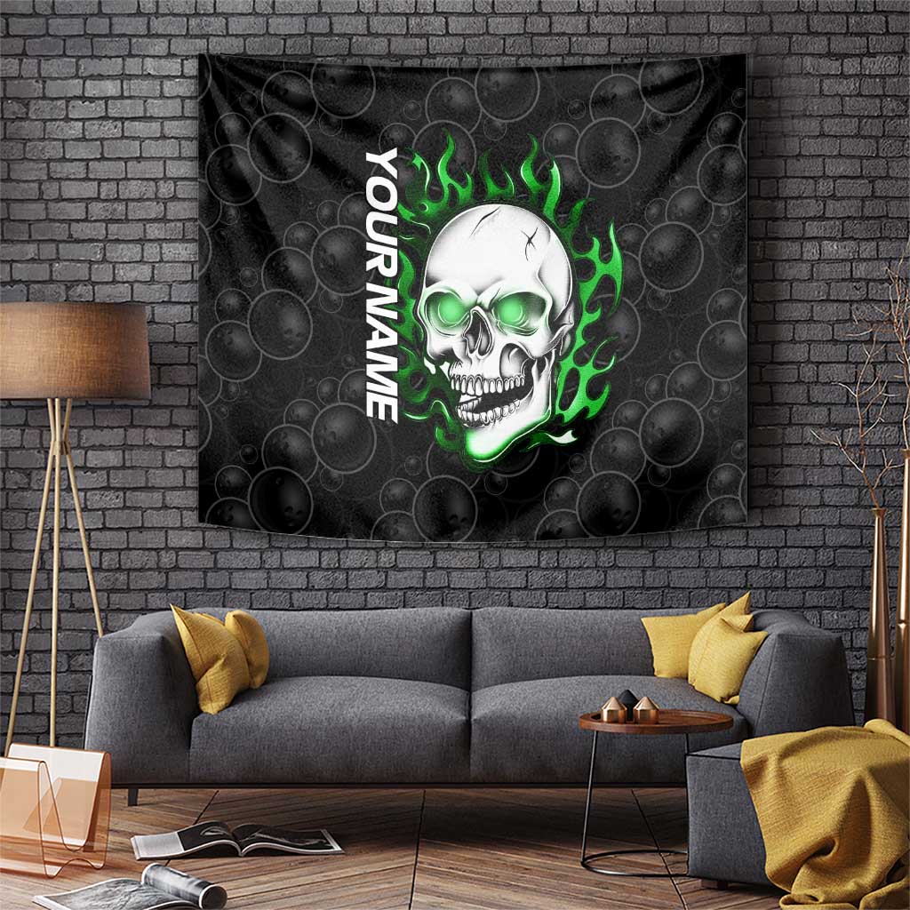 Personalized Skull Bowling Tapestry Green Flame Skull - Wonder Print Shop