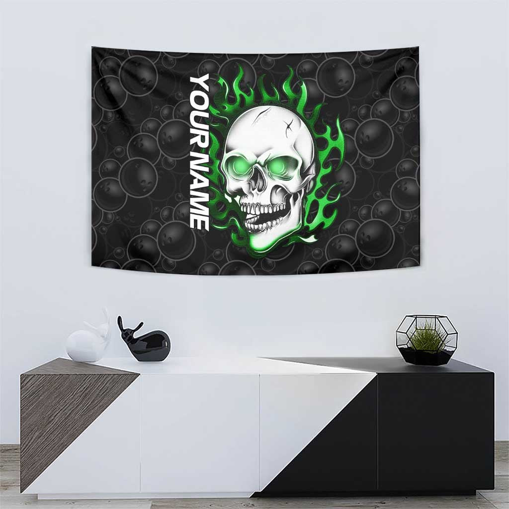 Personalized Skull Bowling Tapestry Green Flame Skull - Wonder Print Shop
