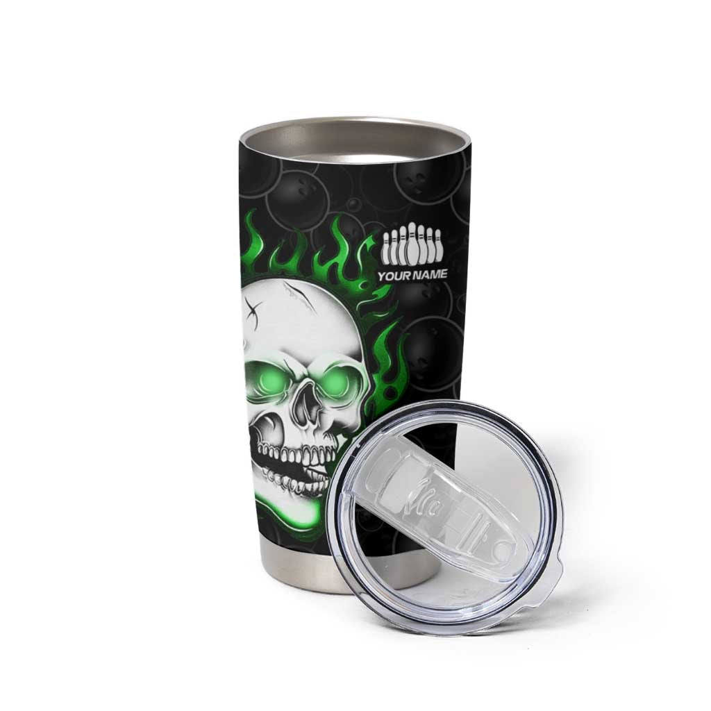 Personalized Skull Bowling Tumbler Cup Green Flame Skull - Wonder Print Shop