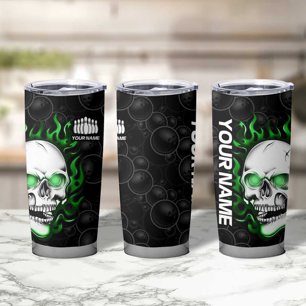 Personalized Skull Bowling Tumbler Cup Green Flame Skull - Wonder Print Shop