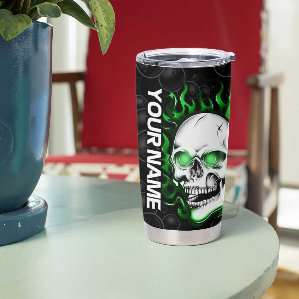 Personalized Skull Bowling Tumbler Cup Green Flame Skull - Wonder Print Shop