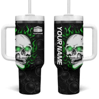 Personalized Skull Bowling Tumbler With Handle Green Flame Skull - Wonder Print Shop
