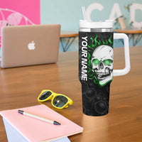 Personalized Skull Bowling Tumbler With Handle Green Flame Skull - Wonder Print Shop