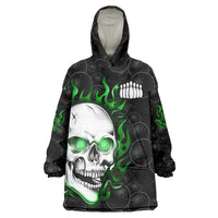 Personalized Skull Bowling Wearable Blanket Hoodie Green Flame Skull - Wonder Print Shop