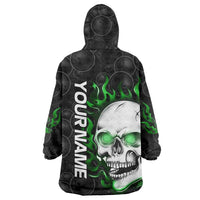 Personalized Skull Bowling Wearable Blanket Hoodie Green Flame Skull - Wonder Print Shop