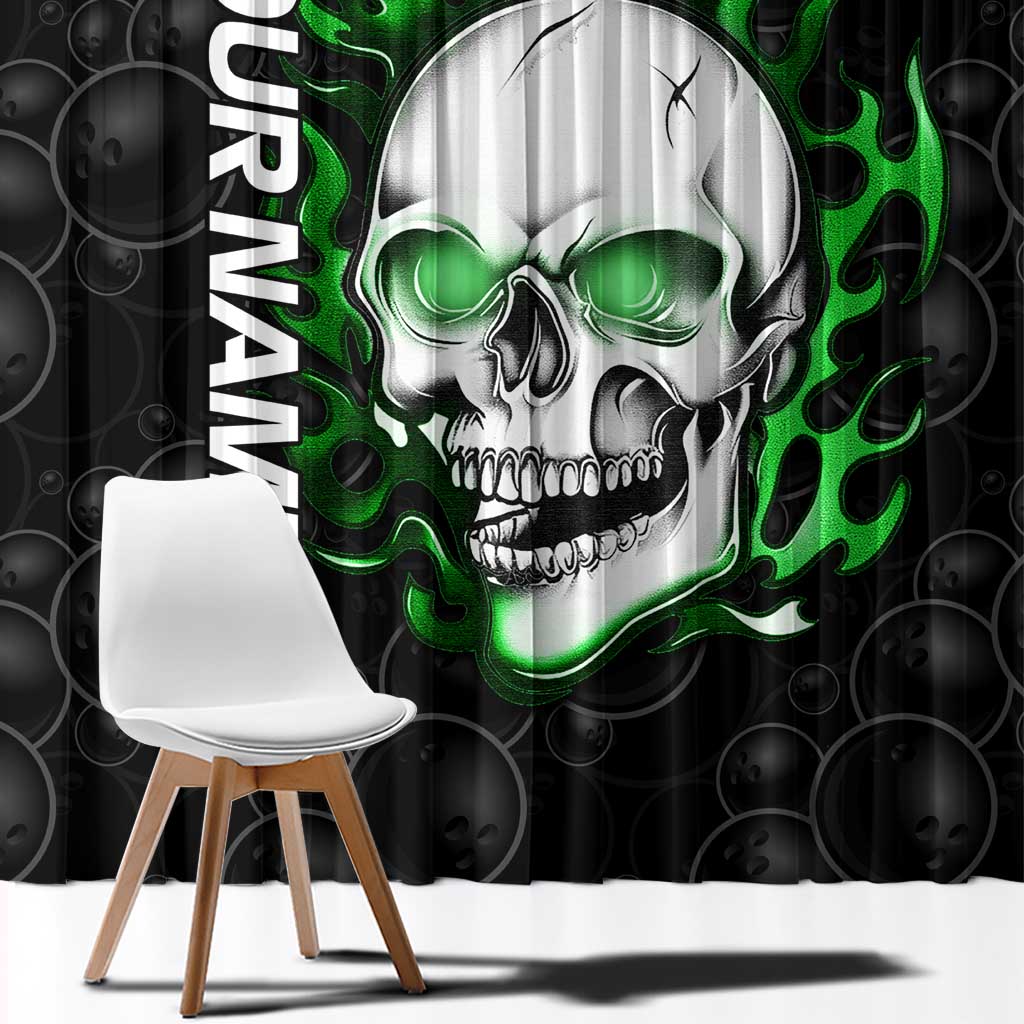 Personalized Skull Bowling Window Curtain Green Flame Skull - Wonder Print Shop