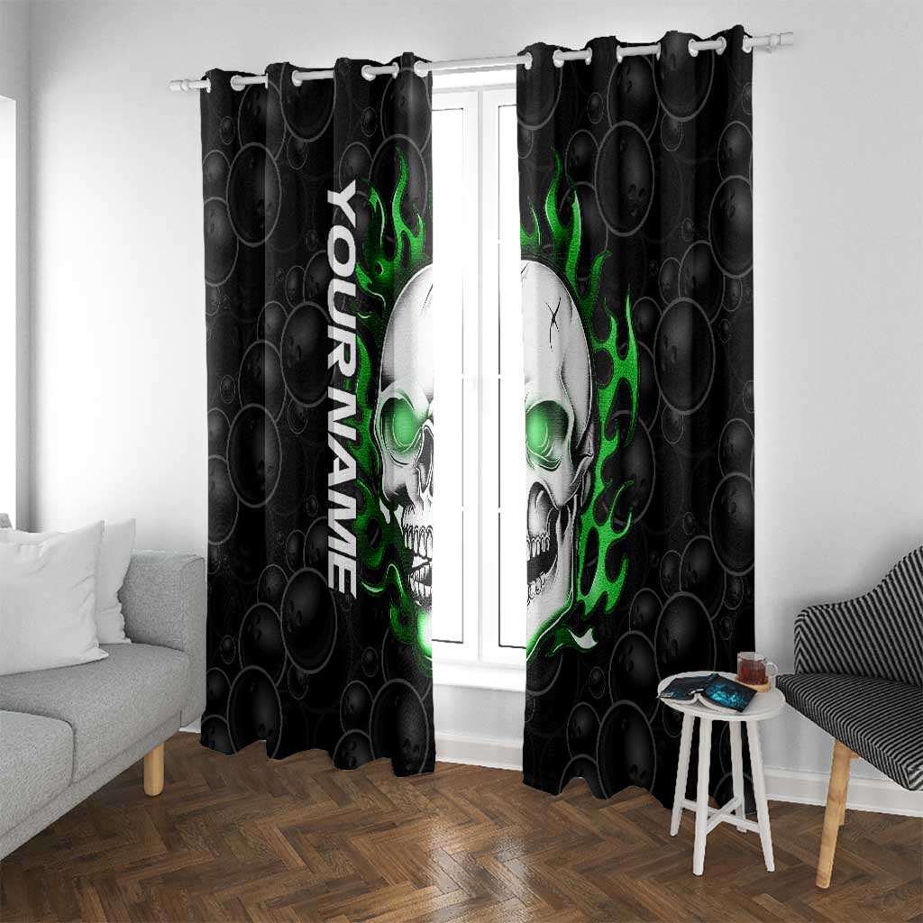 Personalized Skull Bowling Window Curtain Green Flame Skull - Wonder Print Shop