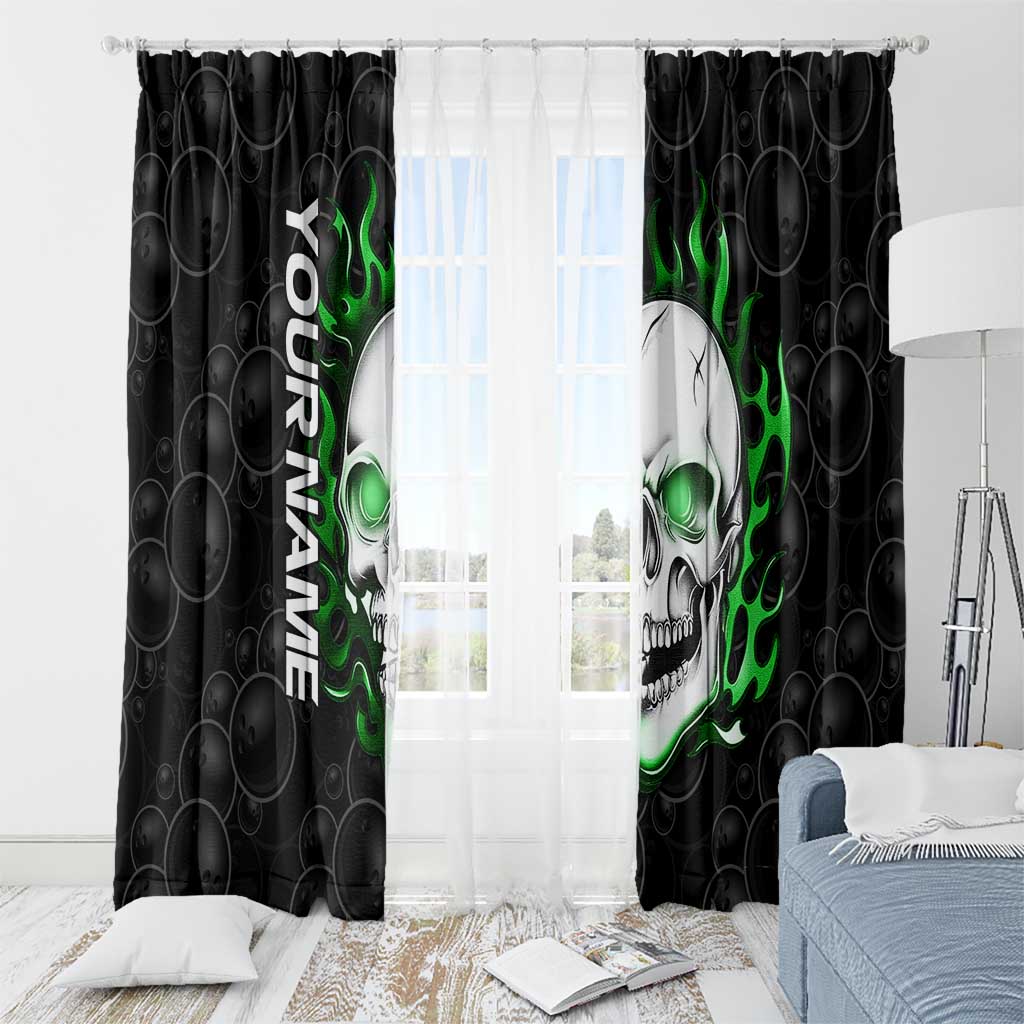 Personalized Skull Bowling Window Curtain Green Flame Skull - Wonder Print Shop