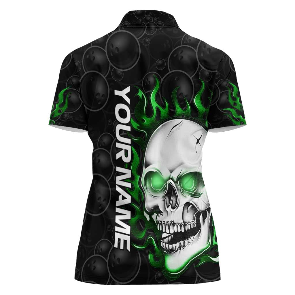 Personalized Skull Bowling Women Polo Shirt Green Flame Skull - Wonder Print Shop