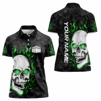Personalized Skull Bowling Women Polo Shirt Green Flame Skull - Wonder Print Shop