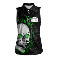 Personalized Skull Bowling Women Sleeveless Polo Shirt Green Flame Skull - Wonder Print Shop