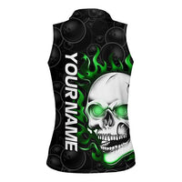 Personalized Skull Bowling Women Sleeveless Polo Shirt Green Flame Skull - Wonder Print Shop