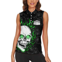 Personalized Skull Bowling Women Sleeveless Polo Shirt Green Flame Skull - Wonder Print Shop