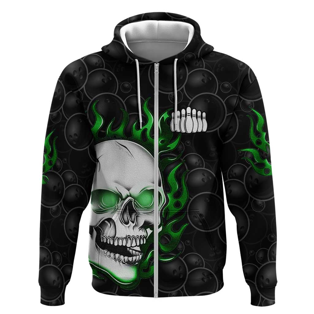 Personalized Skull Bowling Zip Hoodie Green Flame Skull - Wonder Print Shop