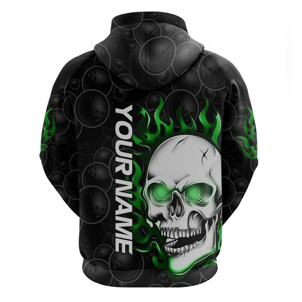 Personalized Skull Bowling Zip Hoodie Green Flame Skull - Wonder Print Shop