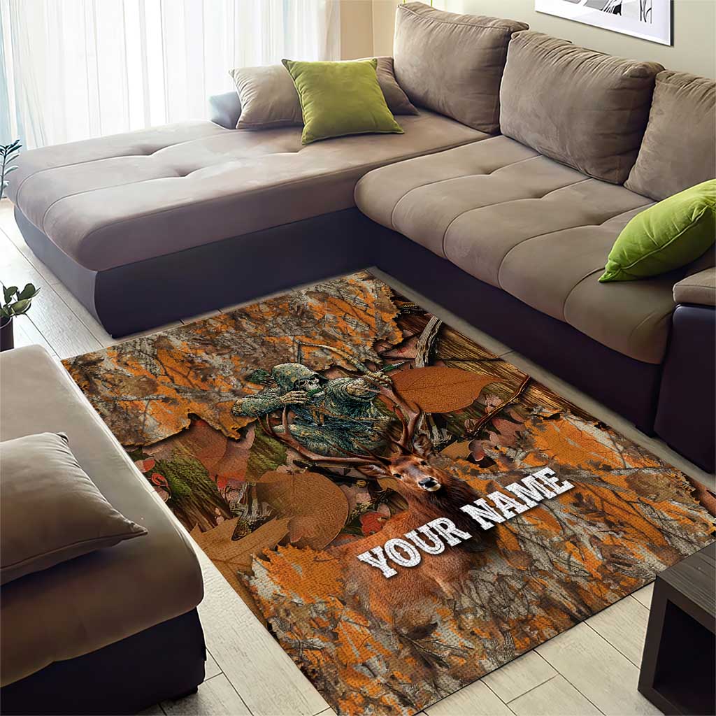 Custom Deer Hunting Area Rug Big Game Camo Forest Design and Skeleton Archer - Wonder Print Shop