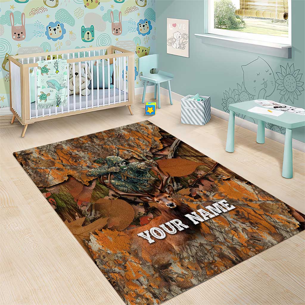 Custom Deer Hunting Area Rug Big Game Camo Forest Design and Skeleton Archer - Wonder Print Shop