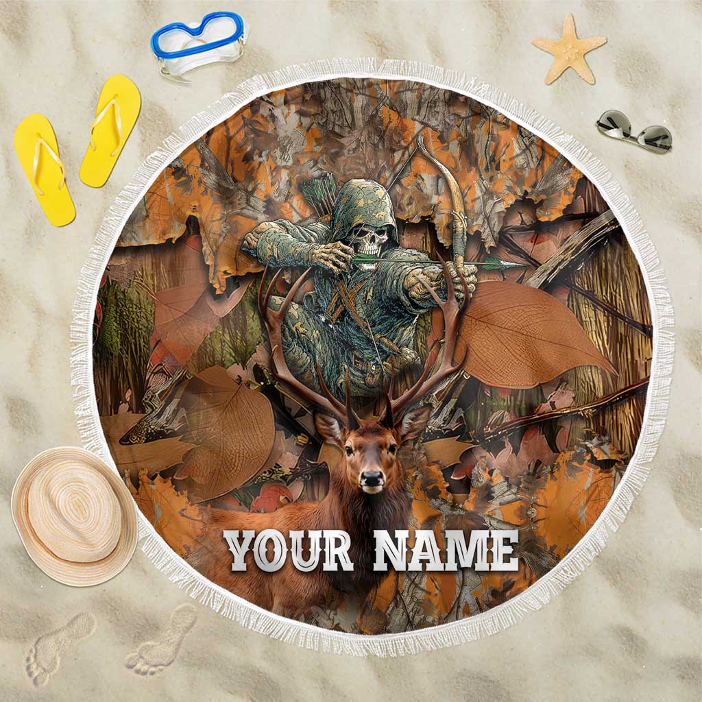 Custom Deer Hunting Beach Blanket Big Game Camo Forest Design and Skeleton Archer - Wonder Print Shop