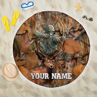 Custom Deer Hunting Beach Blanket Big Game Camo Forest Design and Skeleton Archer - Wonder Print Shop