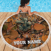 Custom Deer Hunting Beach Blanket Big Game Camo Forest Design and Skeleton Archer - Wonder Print Shop