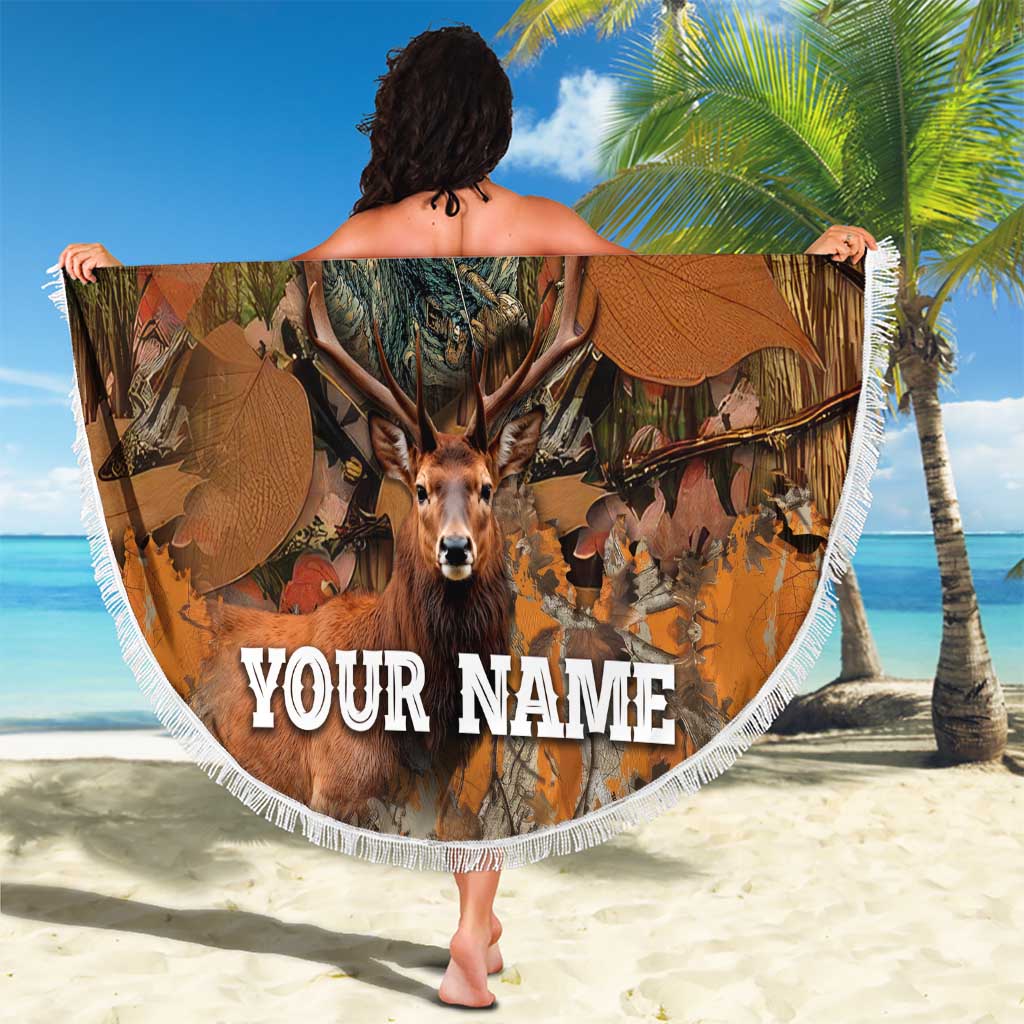 Custom Deer Hunting Beach Blanket Big Game Camo Forest Design and Skeleton Archer - Wonder Print Shop