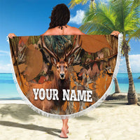 Custom Deer Hunting Beach Blanket Big Game Camo Forest Design and Skeleton Archer - Wonder Print Shop