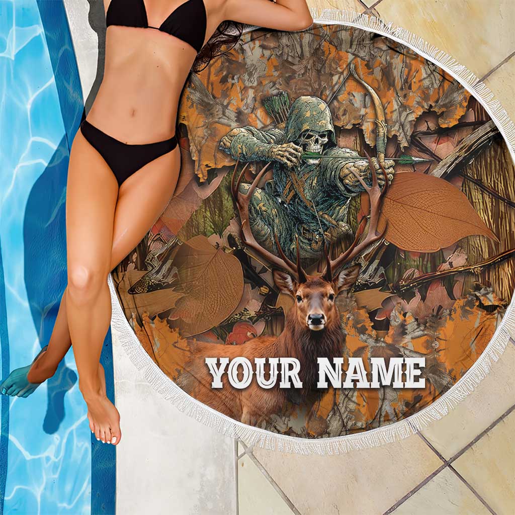 Custom Deer Hunting Beach Blanket Big Game Camo Forest Design and Skeleton Archer - Wonder Print Shop