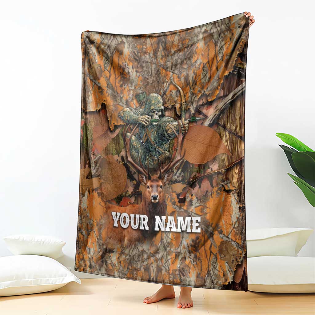 Custom Deer Hunting Blanket Big Game Camo Forest Design and Skeleton Archer - Wonder Print Shop