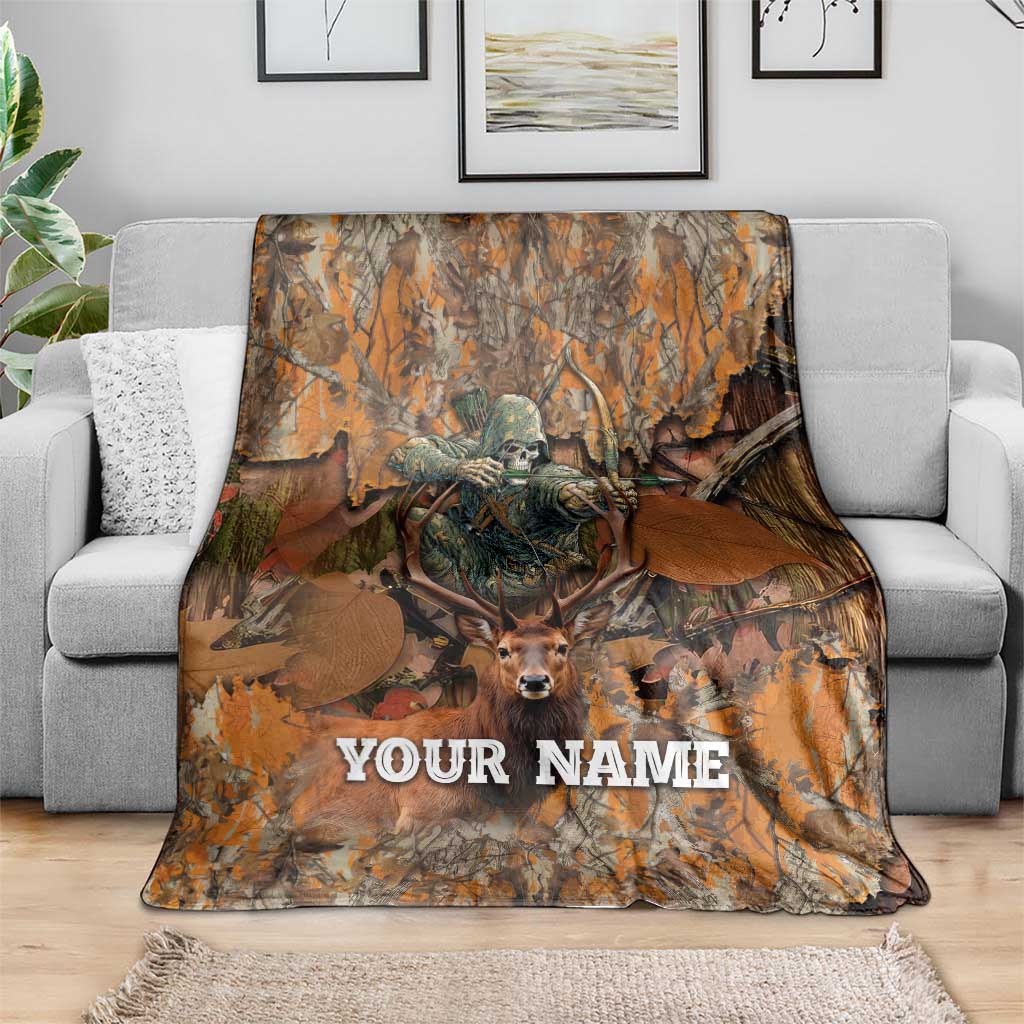 Custom Deer Hunting Blanket Big Game Camo Forest Design and Skeleton Archer - Wonder Print Shop